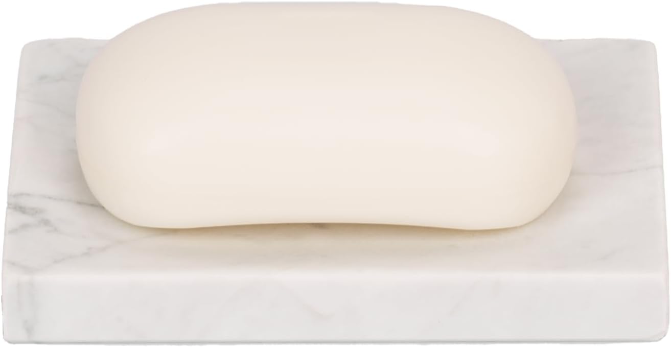 Stone Marble Soap Dish - Oval Decorative Soap Bar Tray for Bathroom Sink Shower, Marble Sponge Holder for Kitchen Countertop