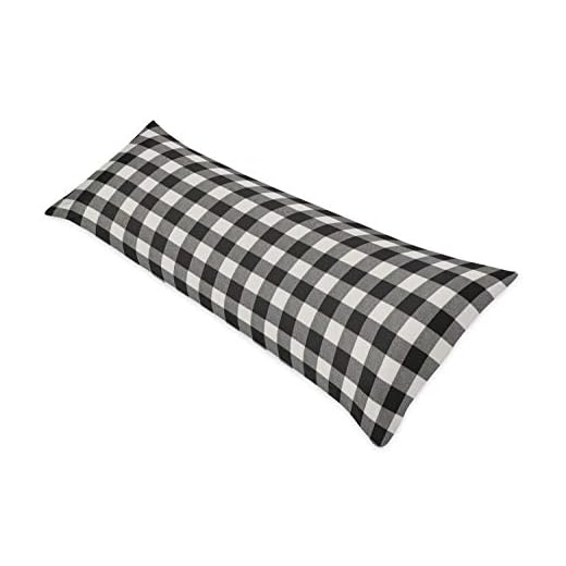 Sweet Jojo Designs Buffalo Plaid Body Pillow Case Cover (Pillow Not Included) - Black and White Check Rustic Woodland Flannel