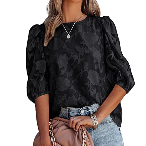 Black Lounge T Shirts For Ladies Fall Summer Short Elbow Sleeve Crew Neck Chiffon Basic Blouse Tees Teen Girls 2023 8R Xxl #TOP1
