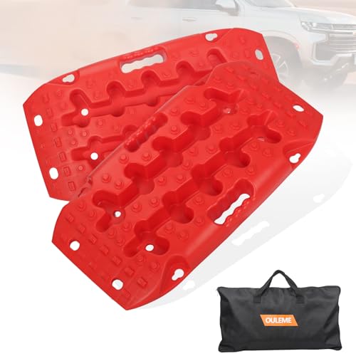 OULEME Recovery Traction Boards, Off-road Track Traction Mats for Sand, Mud, and Snow - 4WD RV Truck Jeep SUV Traction Pads with Carry Bag (Red)