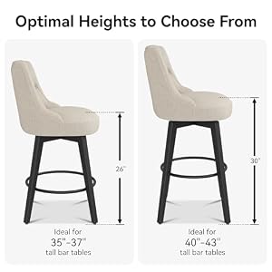 Counter Height Bar Stools Set of 2 with Back, 26“H Upholstered Swivel Barstools with Solid Wood Legs for Kitchen Island, Performance Modern Fabric Counter Stools, Flax Beige Counter Height Bar Stools Set of 2 with Back 26H Upholstered Swivel Barstools with Solid Wood Legs for Kitchen Island Performance Modern Fabric Counter Stools Flax Beige