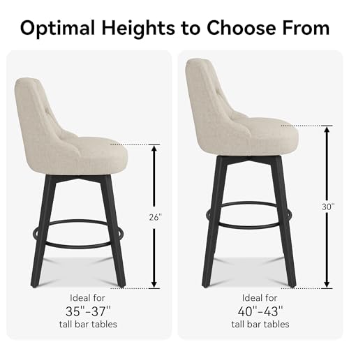 Counter-Height-Bar-Stools-Set-of-2-with-Back-26H-Upholstered-Swivel-Barstools-with-Solid-Wood-Legs-for-Kitchen-Island-Performance-Modern-Fabric-Counter-Stools-Flax-Beige Counter Height Bar Stools Set of 2 with Back 26H Upholstered Swivel Barstools with Solid Wood Legs for Kitchen Island Performance Modern Fabric Counter Stools Flax Beige