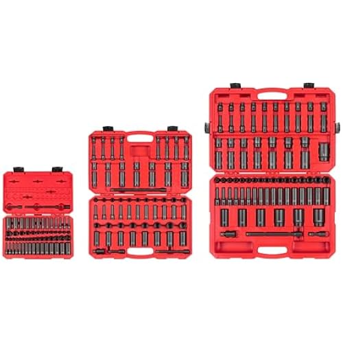 TEKTON 1/4, 3/8, 1/2 Inch Drive Impact Socket Set, 211-Piece | SID99404