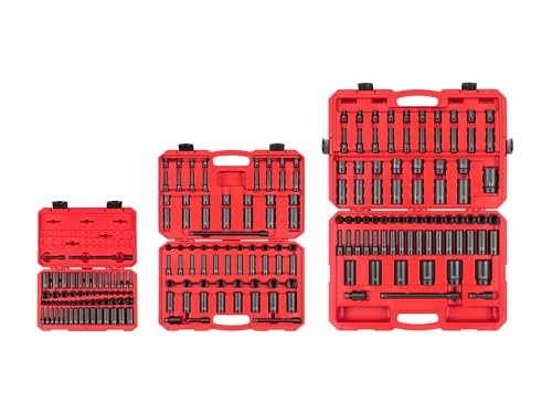 TEKTON 1/4, 3/8, 1/2 Inch Drive Shallow and Deep 12-Point Impact Socket Set with Cases, 211-Piece (5/32-1-1/2 in., 4-39 mm) | SID99404