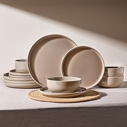 Famiware Milkyway 12-Piece Stoneware Dinnerware Set, Cinnamon Brown | Plates and Bowls for 4, Dishes Set for Everyday & Formal Use, Microwave & Dishwasher Safe, Chip & Scratch Resistant