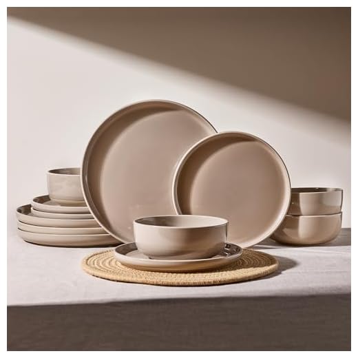Famiware Plates and Bowls Set, 12 Pieces Dinnerware Sets, Dishes Set for 4, Cinnamon Brown