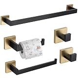 TURS 5-Piece Bathroom Hardware Set Black and Gold Towel Bar Holder Sets Hand Towel Holder Toilet Pap