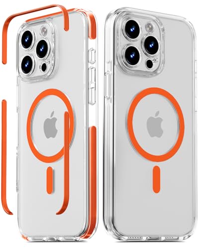 COOLQO for iPhone 15 Pro Max Case: Clear Magnetic Cover with Strip, Orange