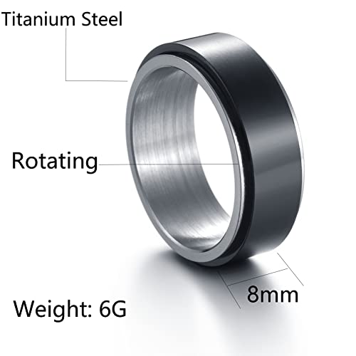 Udolfly Mens Fidget Rings Anxiety Rings for Men Womens Chain Spinner Rings for Adults Titanium Steel Ring Smooth Black Silver Size 14 - Thumbnail 6