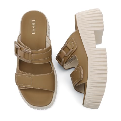 Image of UBFEN Womens Chunky Wedge Platform Sandals Adjustable Double-Strap Square | Toed Open-Toe Style Suitable for Outdoor Casual Wear