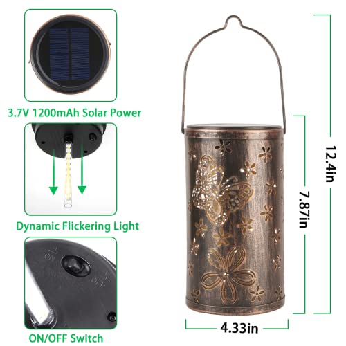 Solar Lanterns Outdoor Waterproof Hanging Lantern Lights, Butterfly Dynamic Flashing Light, Retro Metal Solar Garden Lights Decorations For Patio, Yard, Pathway, Fence, Tree, Gifts For Women (2-Pack) #TOP2