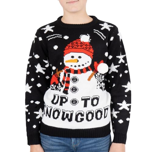 NOROZE Kids Christmas Jumpers Boys Girls Retro Elf Snowman Santa Fairisle Reindeer Novelty Sweater Children Gifts Xmas Jumper (9-10 Years, Black)