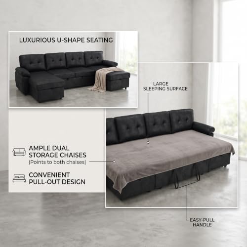 Image of KEIKI 112 inch Sleeper L Shaped Sofa with Pull Out Bed,