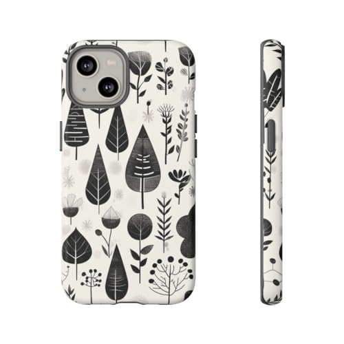 Coque rigide mate Monochrome Botanical Pattern iPhone 14 blanc fleur