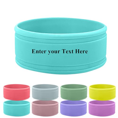 Personalised Bottle Band, Silicone, Water Bottle Name Bands, Label for Bottles, Food Grade Silicon Non-Slip Anti-Heat Insulation Hollow Cup Sleeve (Blue)