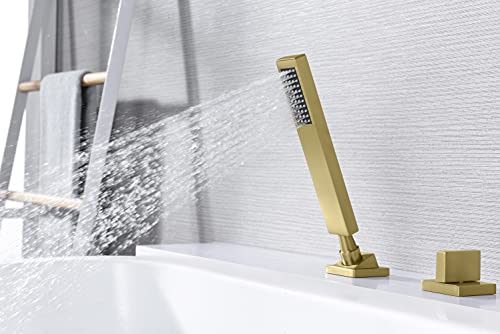 SUMERAIN Roman Tub Faucet Set 5 Holes Deck Mount Waterfall Bathtub Faucet with Handheld Shower Brushed Gold by sumerain - Used condition - Image 5