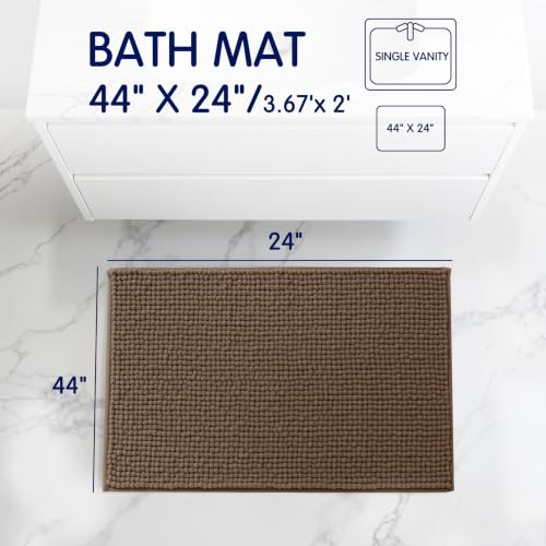 SUBRTEX Bathroom Rugs, 24" x 44" Chenille Bath Rug Soft Short Plush Bath Mat Soft Shower Mat Water Absorbent Shower Mat Quick Dry Machine Washable, Brown by SUBRTEX - Used condition - Image 3