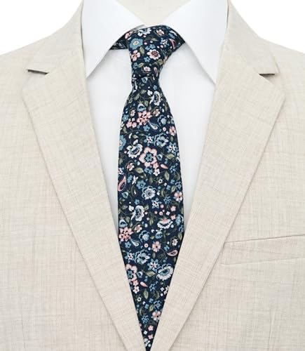 Image of BELLUNO Men's Cotton Floral Skinny Tie, 2.5 inch Width, with Gift Box