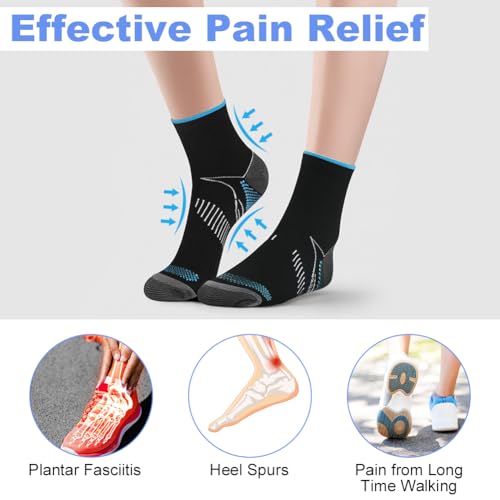 Fefod Calcetines de Compresión Cortos Hombre Mujer, 8 PCS Compresión Deportivos con Soporte el Arco, Calcetines Running Antiampollas, Compresión para Trabajo, Corriendo y Viajando, L/XL(Azul) - imagen 7