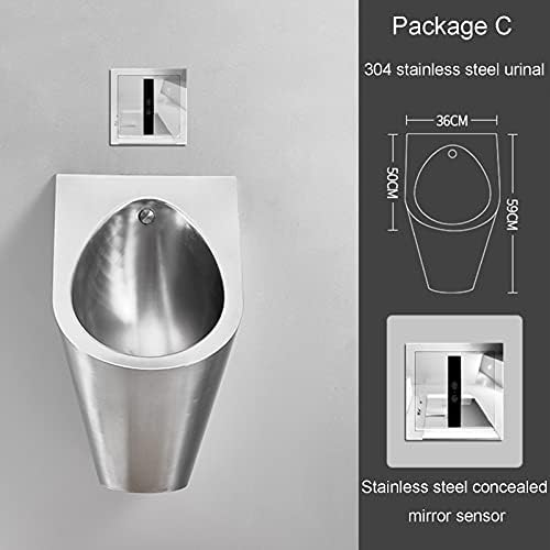 Household Items Wall-Mounted All-in-one Urinal Stainless Steel Men's Urinal Non-Contact Flushing Urinal Strong and Anti-Clogging Sensing Water Out Easy to Clean (Package C)