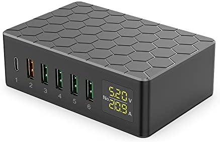 Kitbox 65W USB Charging Station,Multi USB Charger Station with 20W USB-C Power Adapter 18W QC 3.0 Port USB Charging Hub for Cell Phone Tablet etc,Black