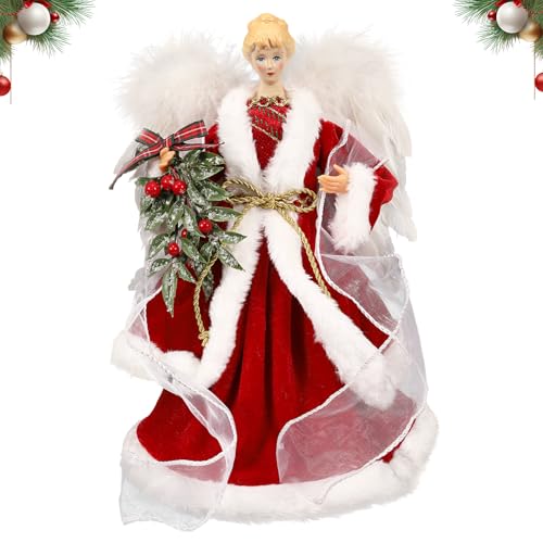 Angel Tree Topper with Wings Christmas Toppers for Xmas Tree Angel Figurine Christmas Holiday Home Decor by GOBWCOT - Used condition - US$19.50