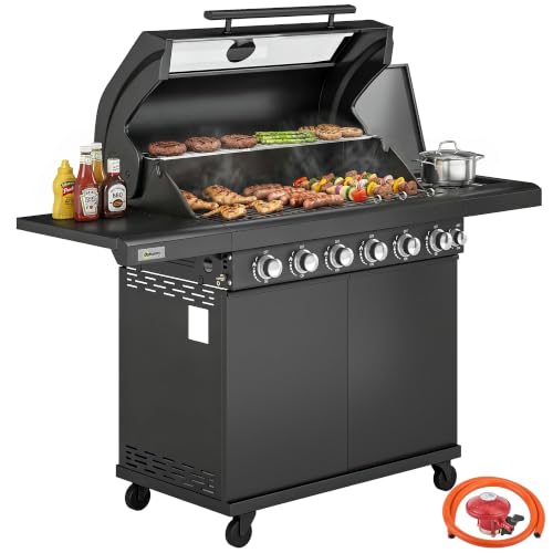 Image of Outsunny 6+1 Burner Gas BBQ Grill 20.5 kW Outdoor Barbecue Trolley Black