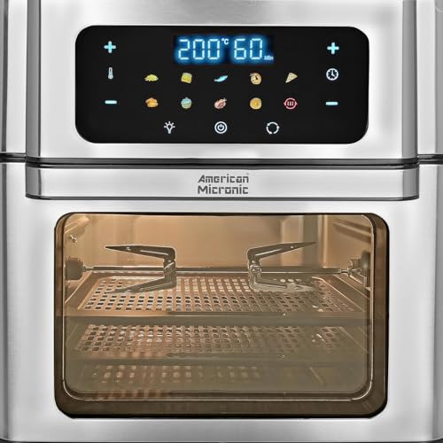 Image of AMERICAN MICRONIC 15 L Digital Air Fryer Oven | 1600W TurboTunnel Fresh Air Technology | 200C Max Temp | 90-Min Timer | 8 Preset Menus | | Includes Recipe Book | (Black & Steel) (AMI-AFD-150LDx)