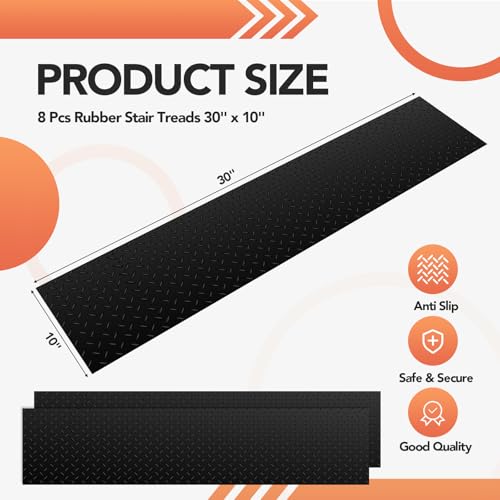 Drydiet 8 Pcs Outdoor Rubber Stair Treads Non Slip Rubber 30 x 10 Reusable Stair Rugs Tread Stair Mats for Wooden Steps, Outdoor Skid Resistant Stair Treads for Concrete Marble Tile Metal Stairs - Thumbnail 3