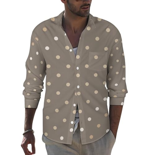 Chemise à manches longues pour homme, imprimé taupe à pois B, chemises décontractées extensibles pour hommes, coupe régulière, Multicolore, L