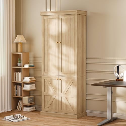 Image of ivaniti 70.8 inch Tall Bookshelf with Doors, Farmhouse Modular Bookcase with 4-Tier Adjustable Shelves, Large Storage Cabinet for Home Office, Living Room, Brown, Set of 3