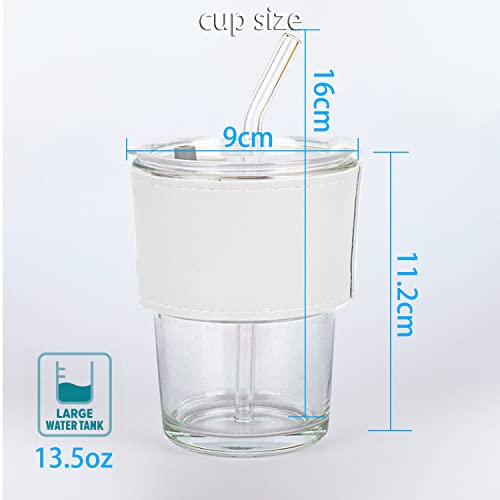 Qinslony 13Oz/400Ml Clear Tumbler Water Glass With Lid And Straw, Water Glass Mug Iced Coffee Tea Cup, Leak-Proof Milk Cup Travel Mug With Heat-Resistant Sleeves #TOP2