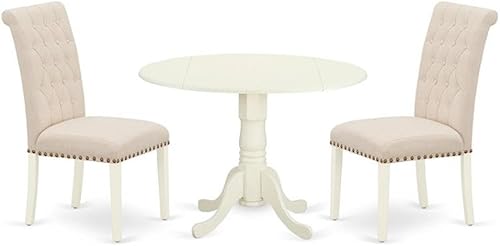 Miniatura 7 de East West Furniture DLBR5-WHI-02 - Juego de mesa de comedor de 5 piezas para 4 personas, incluye una mesa de cocina redonda con gotas y 4 sillas