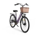 26" Bici Elettrica Donna, Classica Biciclette Elettrica Urbana, Pendolari Electric Bike 250W, 25km/h City Ebike Adulti, Li-Batteria 48V 10.4Ah Pedalata Assistita Durata Della 80-100km (Viola)