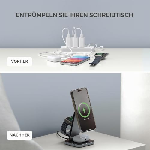 SATECHI 3-in-1 Qi2 Kabellose Ladestation, 15W Magnetisches Laden – Ansicht 4