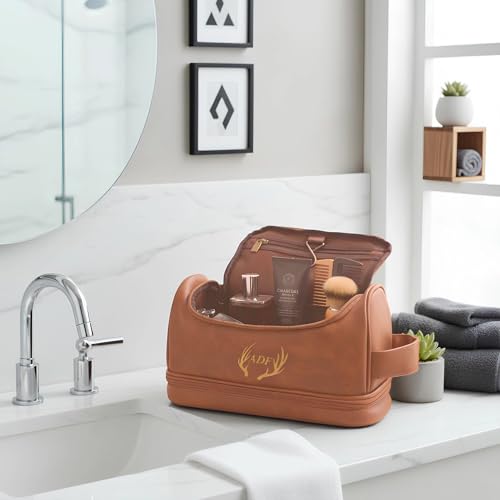 Personalized Toiletry Bag for Men, Custom Large Capacity Leather Travel Toiletry Dopp Kit, Engraved with Pattern and Text, Gifts for Him, Groomsmen, Birthday, Graduation, Anniversary, Christmas2