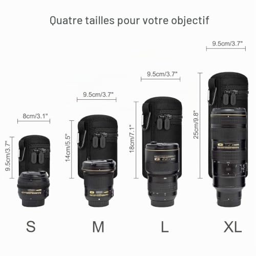 Arvok 4PCS Housse Objectif, Étuis à Objectifs de Caméra Résistant à l'eau, Camera Drawstring Lens Pouch Bag de 4 Différente Taille pour Nikon, Pentax, Tamron, Sigma, Sony, Olympus, Panasonic – vue 4
