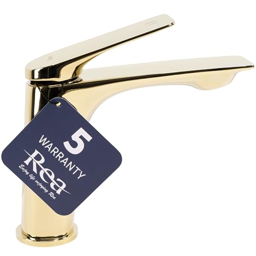 Rea Rubinetto Bagno Lavabo Avalon Gold Low Miscelatore Da Bagno In Ottone Monocomando Caldo E Freddo Regolabile (Oro) - 4