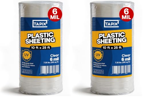 Image of Plastic Sheeting (10' x 25') Long, 6 Mil - UV Protection Poly Sheeting Polyethylene Film, Heavy Duty Greenhouse Plastic Sheeting (Pack of 2)