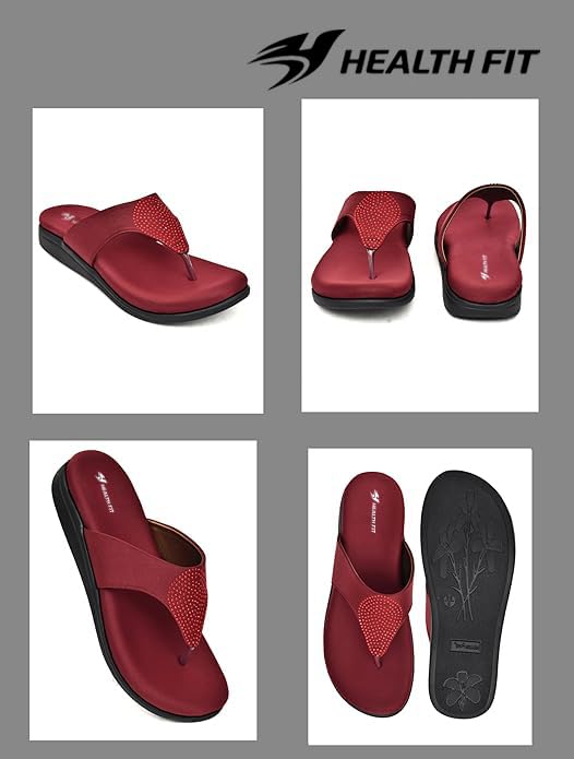 Image of HEALTH FIT EXTRA SOFT Women's Comfortable Memory Foam Doctor Slippers /Flip-Flops|Fashionable Casual & Stylish|Lightweight & Breathable|Outdoor Synthetic Casual Chappals Sandals Ladies & Girls HF21