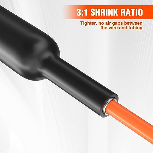 Valuemax Heat Shrink Tubing Kit, 3:1 Industrial Electrical Shrink Tube, Marine Grade Shrink Wrap, Adhesive Lined, 200 PCS, 7 Sizes, Black