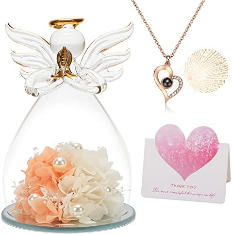 ZXS4RR Mothers Day Glass Angel Flowers Gifts for Women Valentine Day Gifts for Mom Her Grandma Preserved Flowers Birthday Gifts for Mom Pearl Decoration Valentines Day Gifts for Wife Light Orange