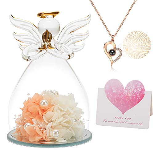 Zxs4Rr Mothers Day Glass Angel Flowers Gifts For Women Valentine Day Gifts For Mom Her Grandma Preserved Flowers Birthday Gifts For Mom Pearl Decoration Valentines Day Gifts For Wife Light Orange #TOP3