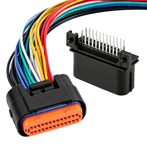 ZORKNOPT Universal Automotive ECU Connector Wiring Harness Kit, Female ECU Connector Wiring Harness + ECU Male Connector Socket for Automotive RV Truck Computer (26 Pin - Straight)