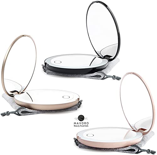 Mavoro Led Lighted Travel Makeup Mirror, Rechargeable, 1X/10X Magnification - Daylight Led, Pocket Or Purse Mirror, Small Travel Mirror. Folding Portable Mirror, Touch Sensor, Usb Charging (Black) #TOP5