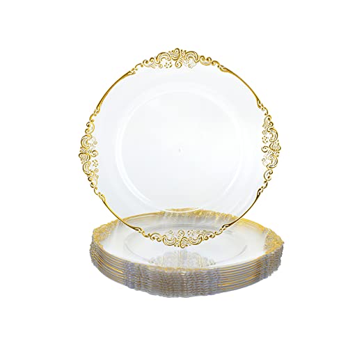 Usa Party Flower 13" Plastic Clear Charger With Baroque Trim (Gold) #TOP3