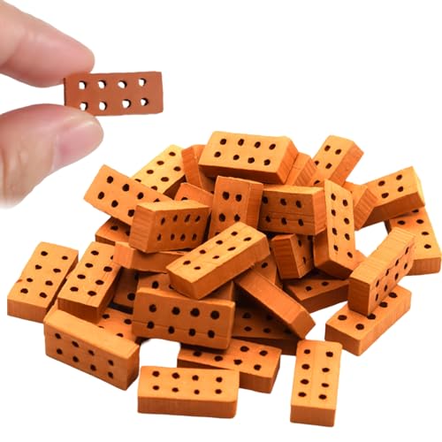 VARKAGE 60 Stück Mini Ziegelsteine, Mini Ziegel Rote, Miniatur Ziegelsteine Backsteine, Modellbau Steine,Mini Modellziegel Brick für DIY Puppenhaus Fairy Garten Dekoration, Wichtelbaustelle