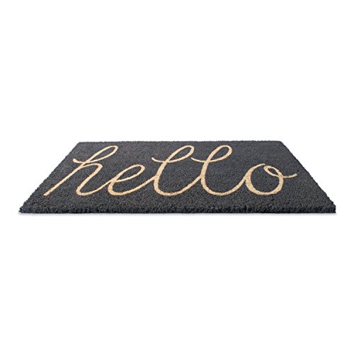 Dii Hello Coir Fiber Doormat Non-Slip Durable Outdoor/Indoor, Pet Friendly, 18X30, Gray #TOP13