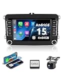 ESSGOO 4+64G Wireless CarPlay Android Auto Autoradio Für VW Golf MK5 MK6 Polo Caddy Passat Seat RCD330 RCD360,Android 15 Bluetooth Radio mit 7 Zoll Touchscereen FM RDS GPS Navi WiFi + AHD Kamera
