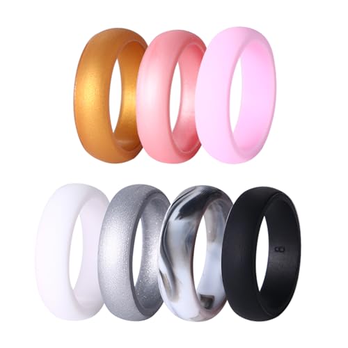 OIDEA Womens Silicone Wedding Rings: 7 Colors 6mm Width Stackble Rubber Engagement Ring Wedding Bands Jewelry Sets Valentine's Day Gift